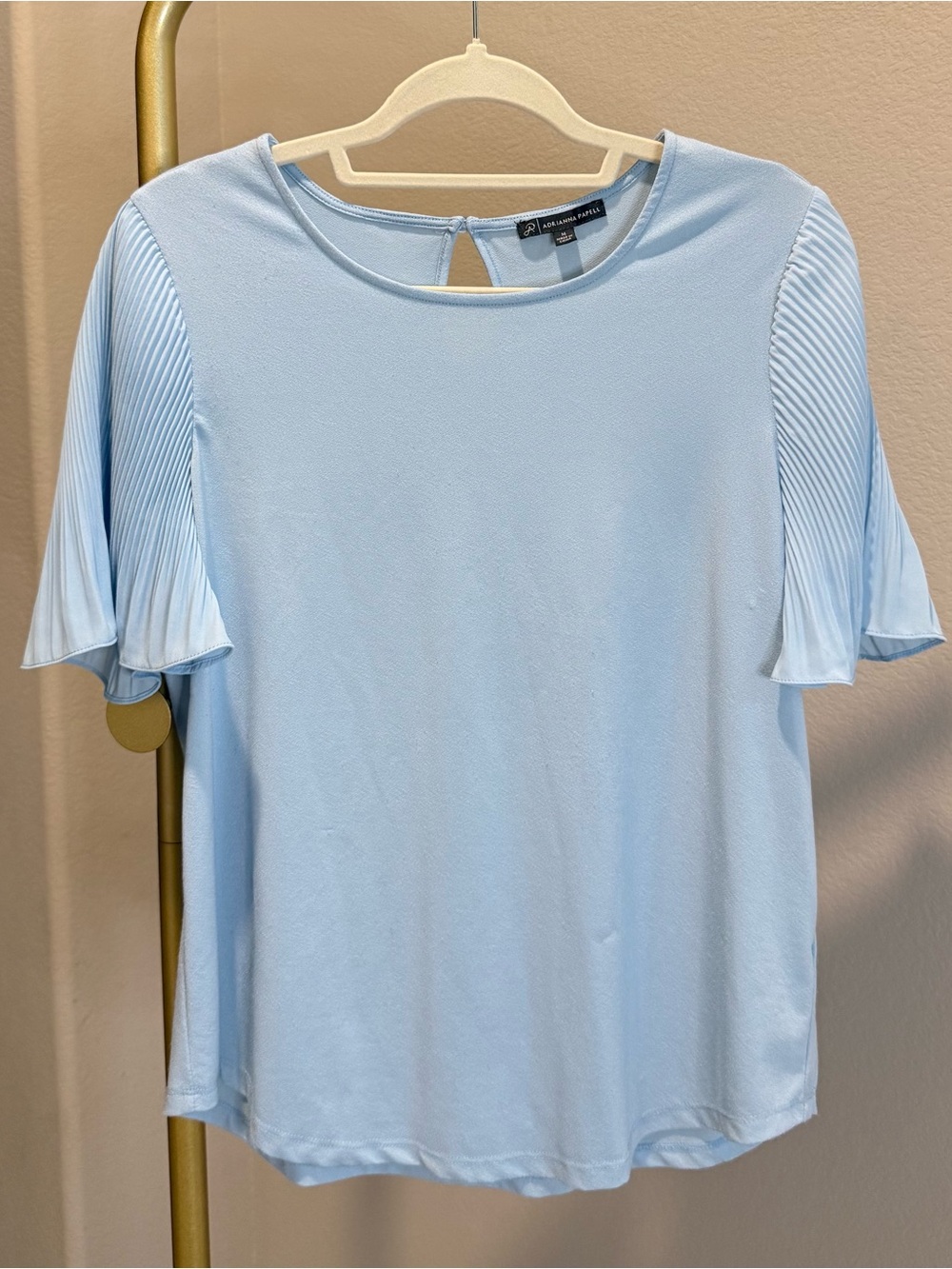 Adrianna Papell Light Blue Pleated-Sleeve Short Sleeve Top